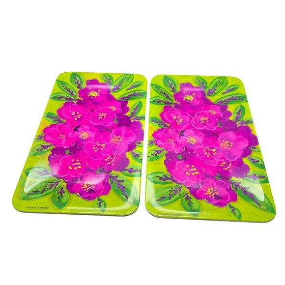 Isabelle De Borchgrave Set Of 2 Bright Floral Melamine Serving Trays DH1321 - Picture 5 of 10
